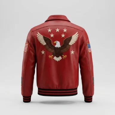 Men's American Flag Red Sheepskin Leather Jacket