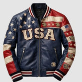 Men's American Flag Sheepskin Leather Jacket