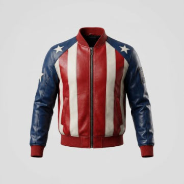 Men's American Flag Style Sheepskin Leather Jacket