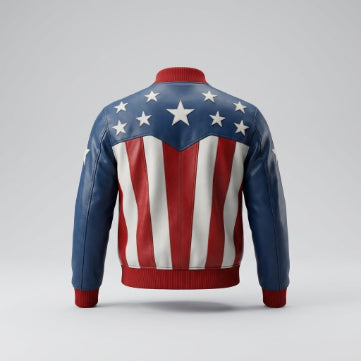 Men's American Flag Style Sheepskin Leather Jacket