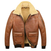Men’s Aviator Camel Brown B2 Fur Shearling Leather Jacket