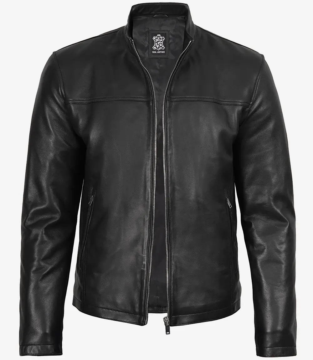 Men's Biker Style Black Leather Jacket