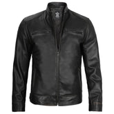 Black leather jacket on a white background