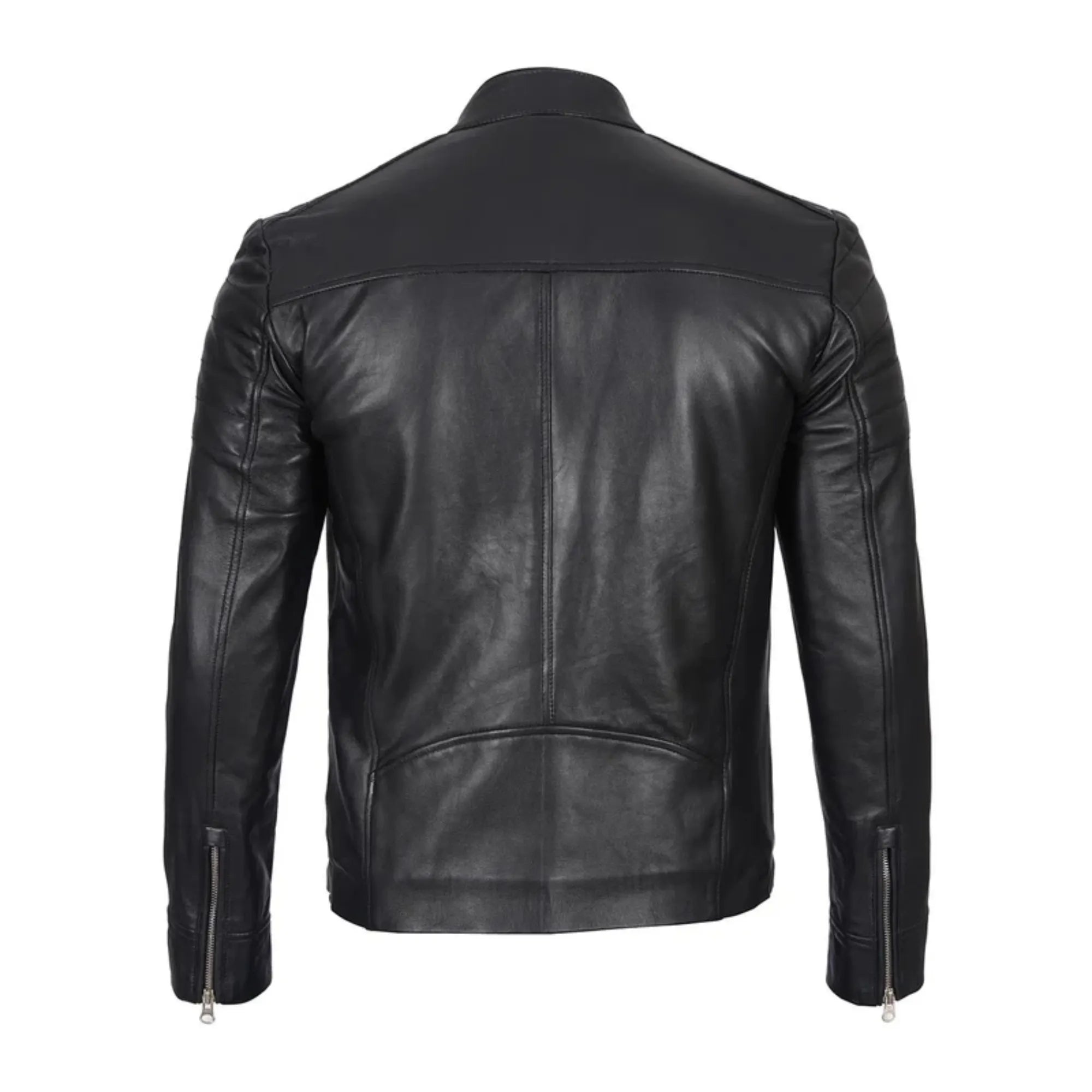 Black leather jacket on a white background