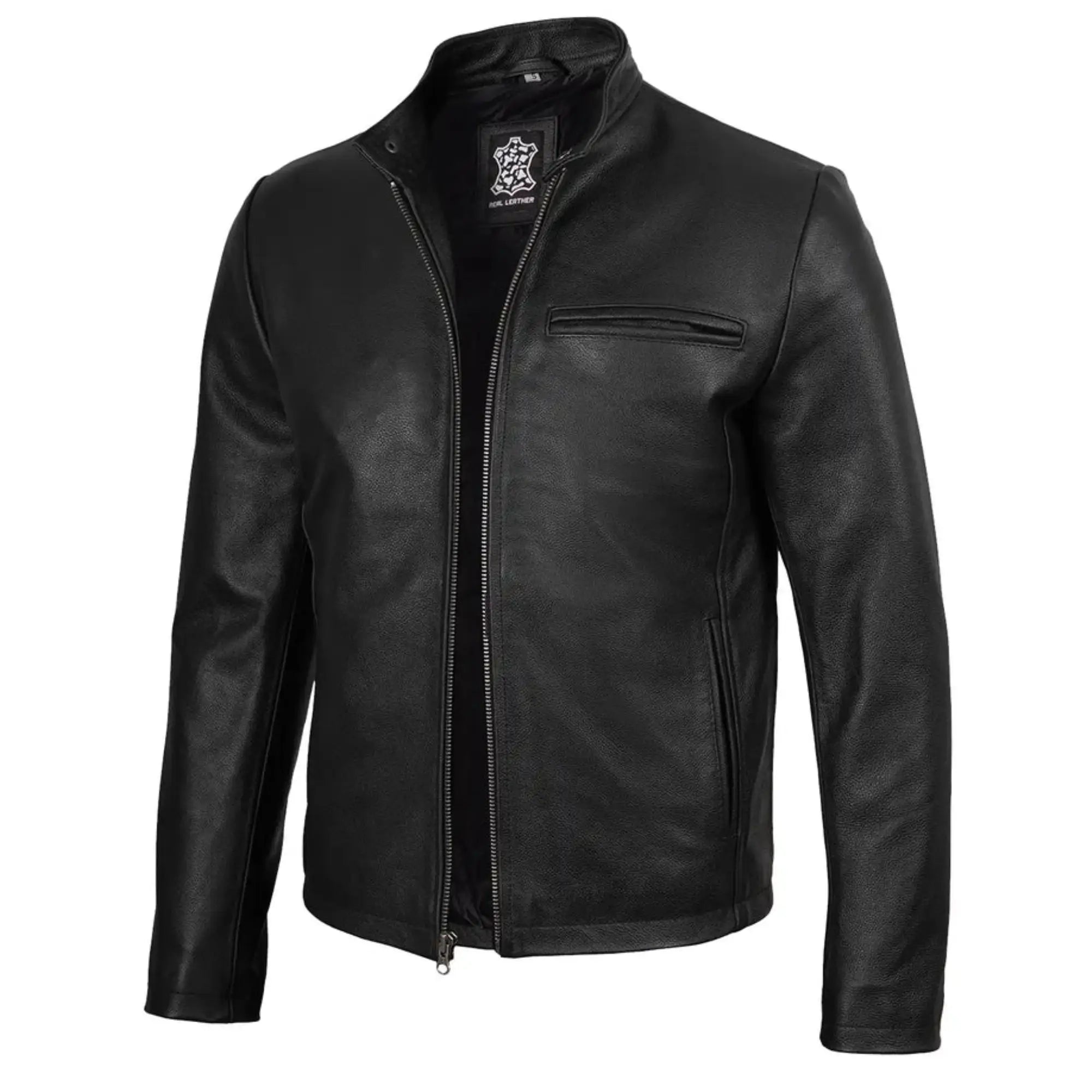 Men's Black Cowhide Leather Cafe Racer Jacket