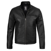Men's Black Cowhide Leather Cafe Racer Jacket