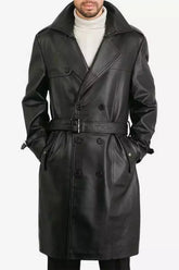 Men's Long Length Black Sheepskin Leather Coat