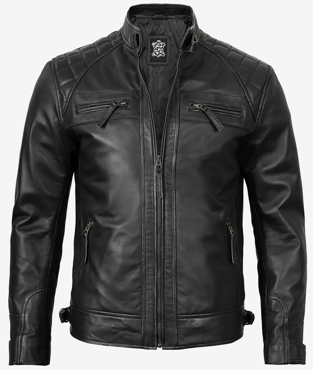 Men's Black Sheep Leather Motorcycle Style Jacket