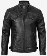 Men's Black Sheep Leather Motorcycle Style Jacket