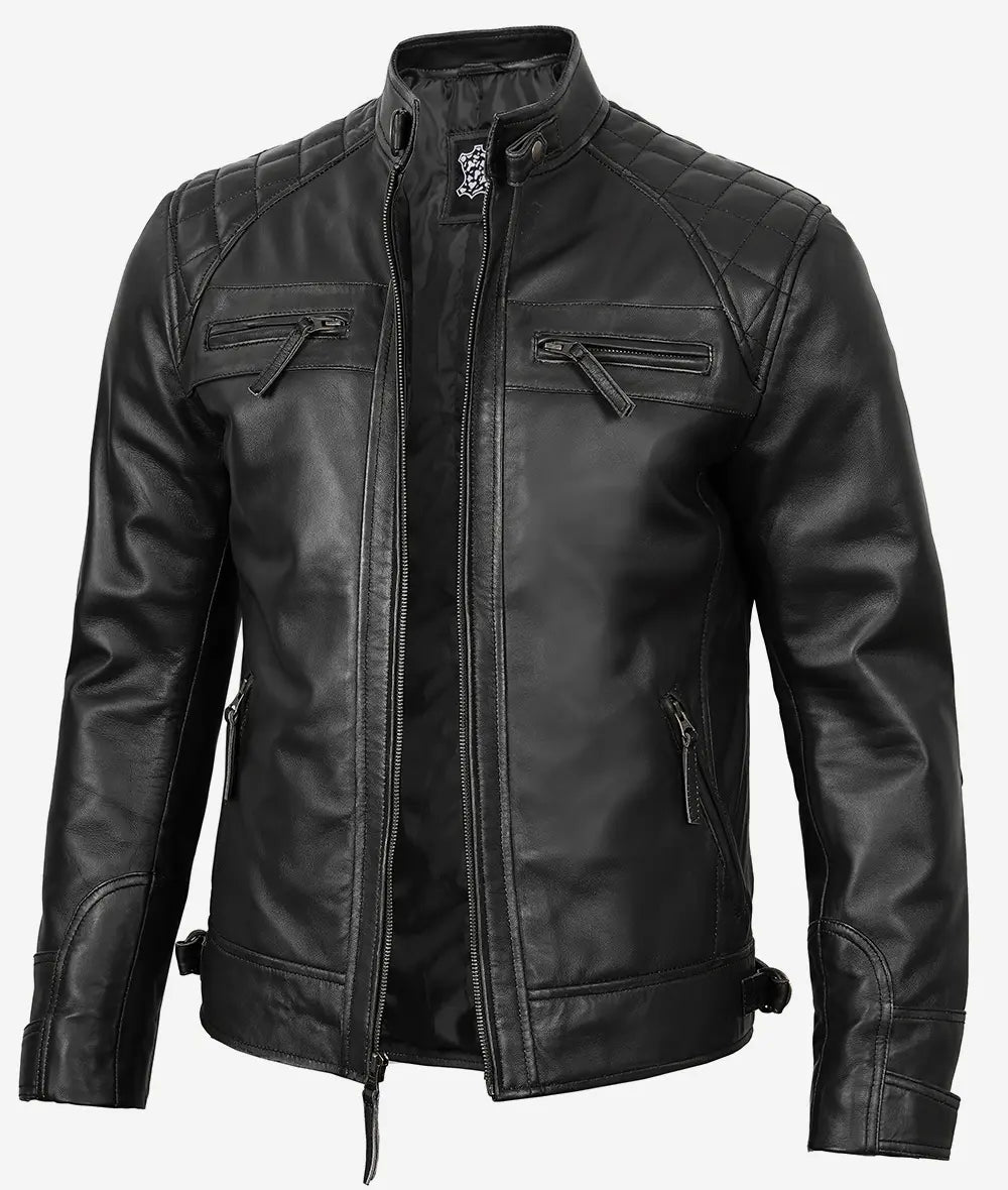 Men's Black Sheep Leather Motorcycle Style Jacket