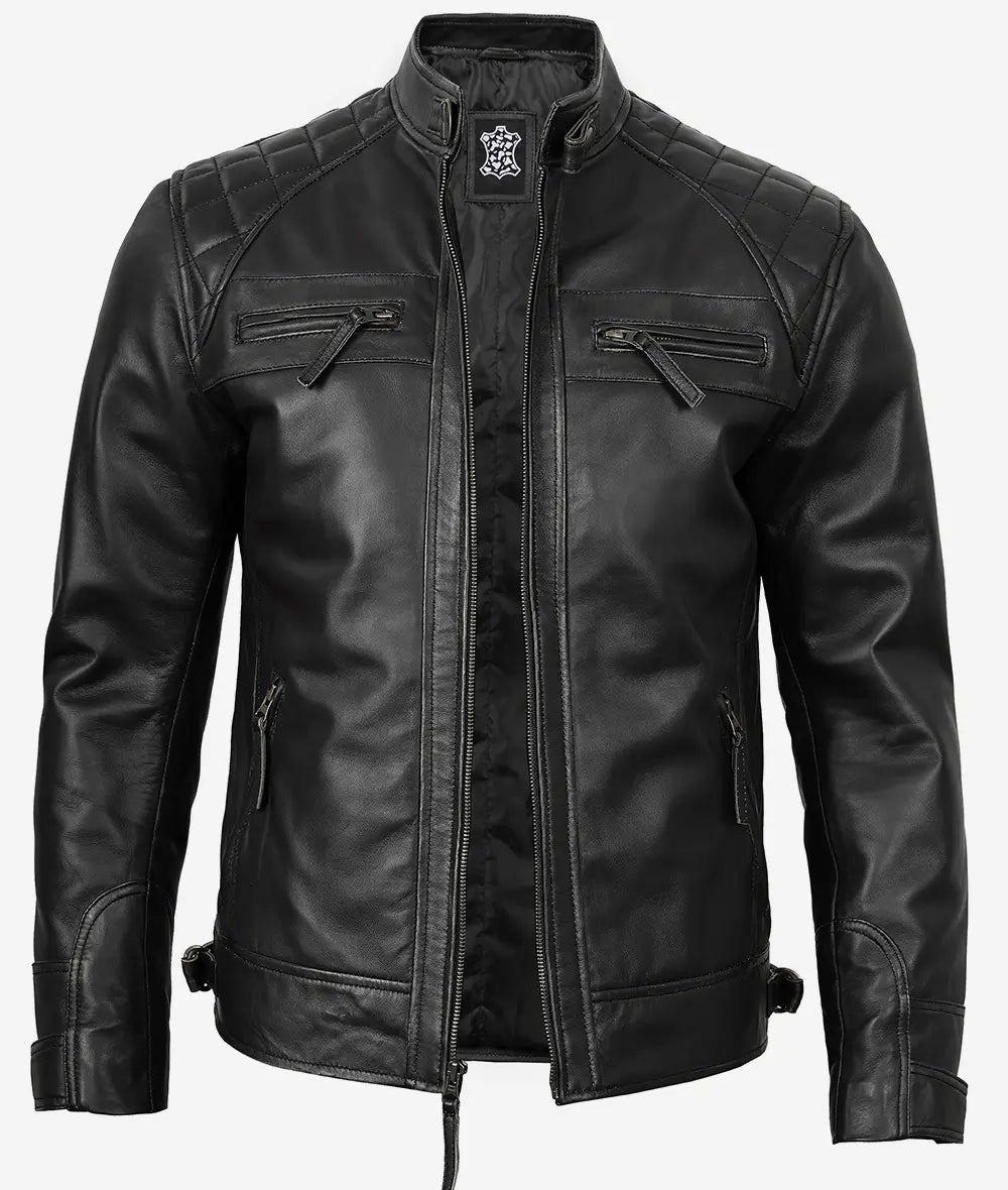 Men's Black Sheep Leather Motorcycle Style Jacket