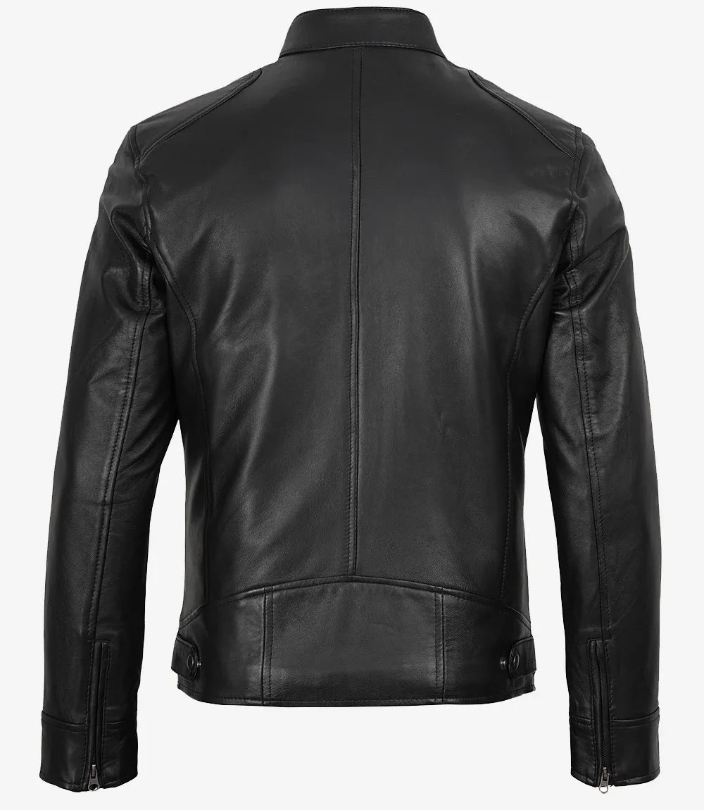 Men's Black Sheepskin Leather Biker Style Jacket