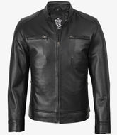 Men's Black Sheepskin Leather Biker Style Jacket