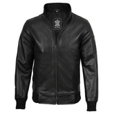 Men's Black Sheepskin Leather Bomber Jacket