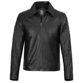 Men's Black Shirt Collar Sheepskin Leather Jacket