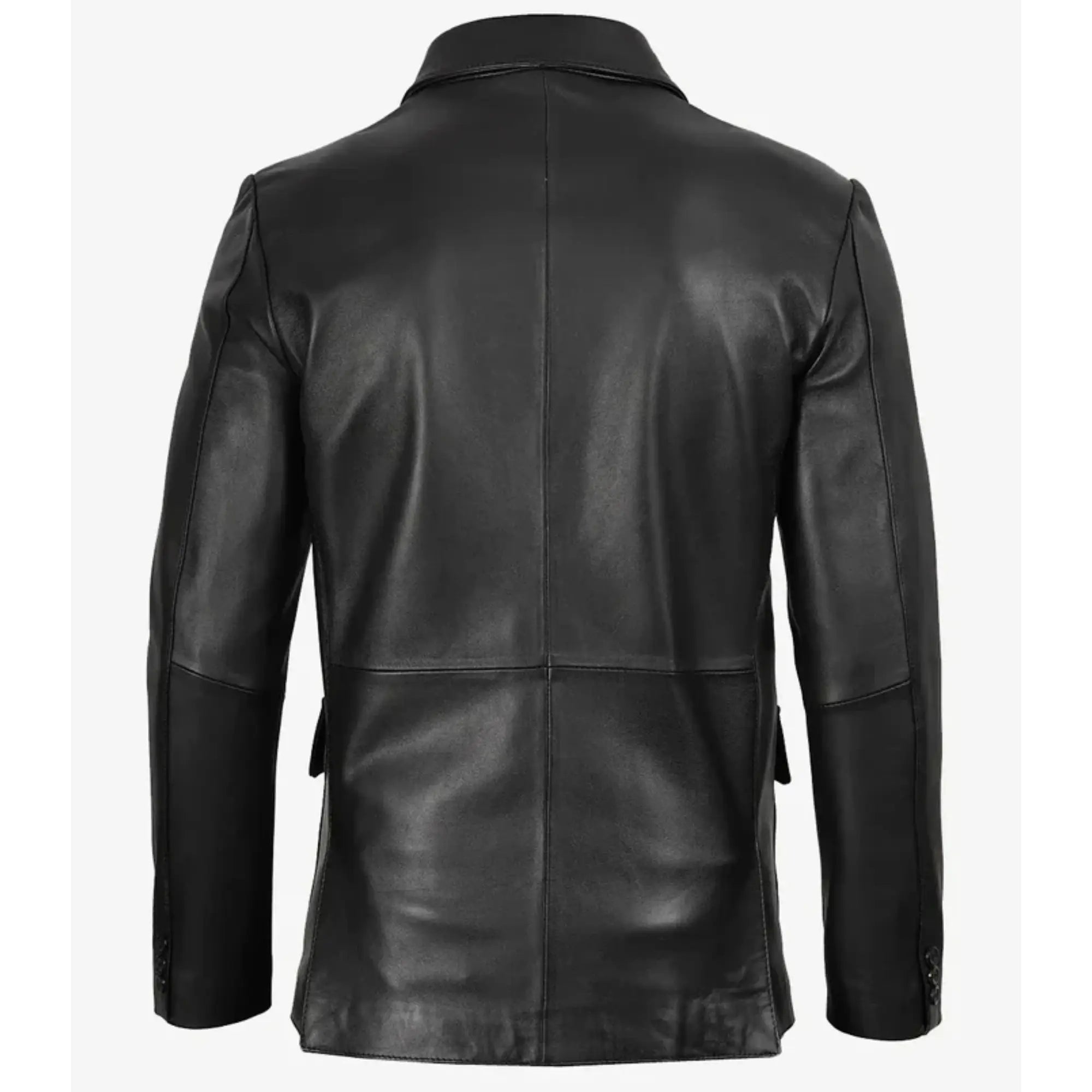 Men's Black Three Button Real Leather Blazer