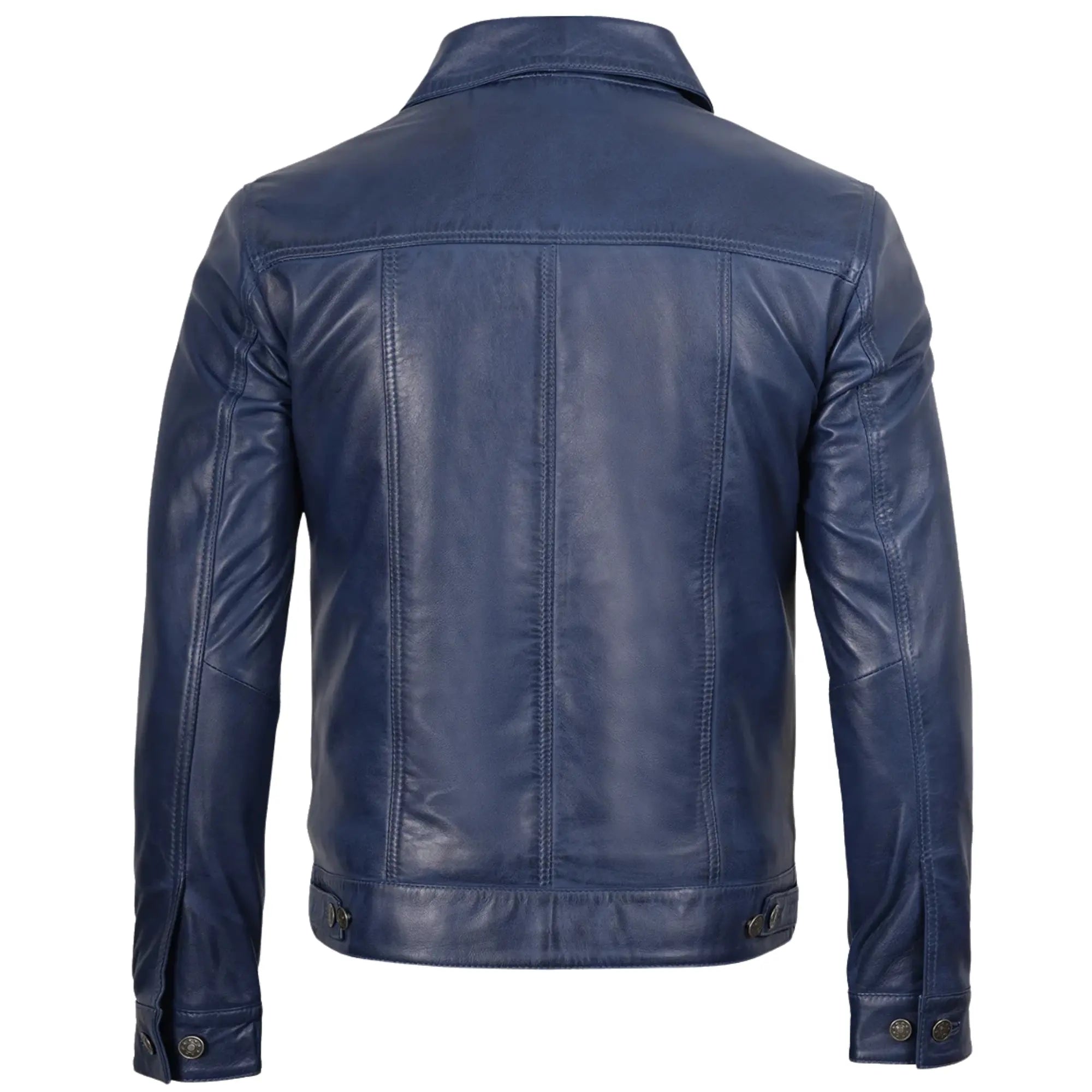 Men's Blue Leather Trucker Jacket