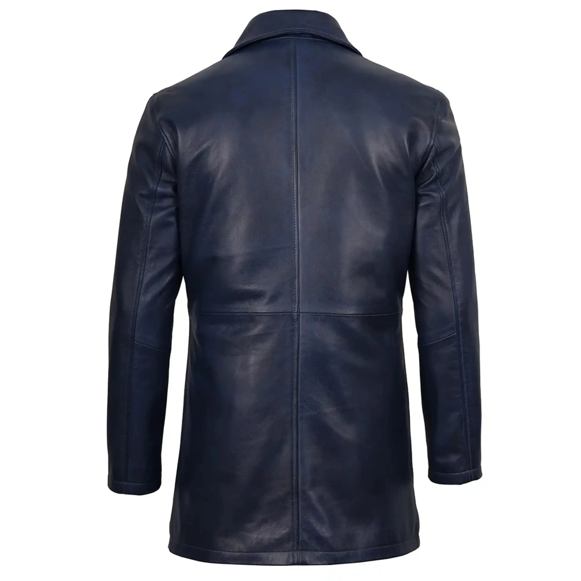 blue leather coat on a white background