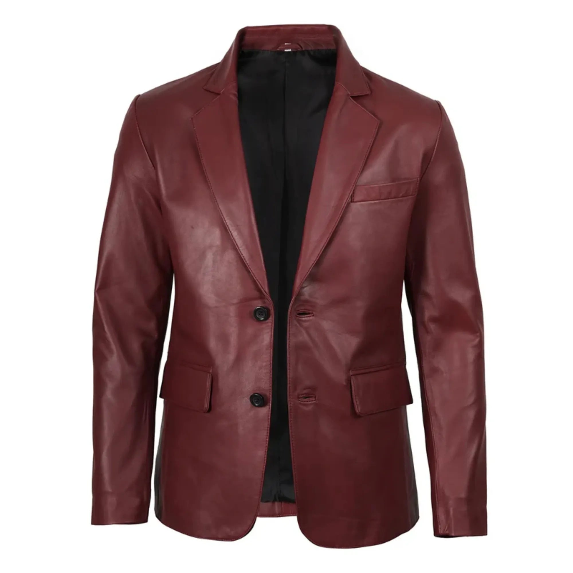 Men's Burgundy Real Sheepskin Leather Blazer