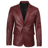 Men's Burgundy Real Sheepskin Leather Blazer