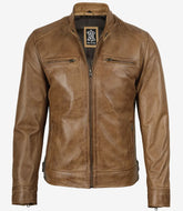 Men's Camel Brown Cafe Racer Leather Jacket