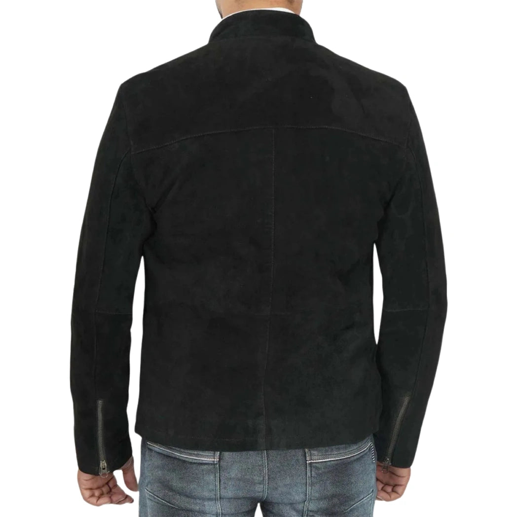 Men's Classic Black Suede Biker Style Leather Jacket