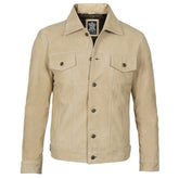 Men's Classic Real Suede Camel Trucker Style Leather Jacket