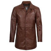 Men's Dark Brown 3/4 Length Leather Car Coat