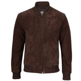 Men's Dark Brown Suede Leather Bomber Jacket