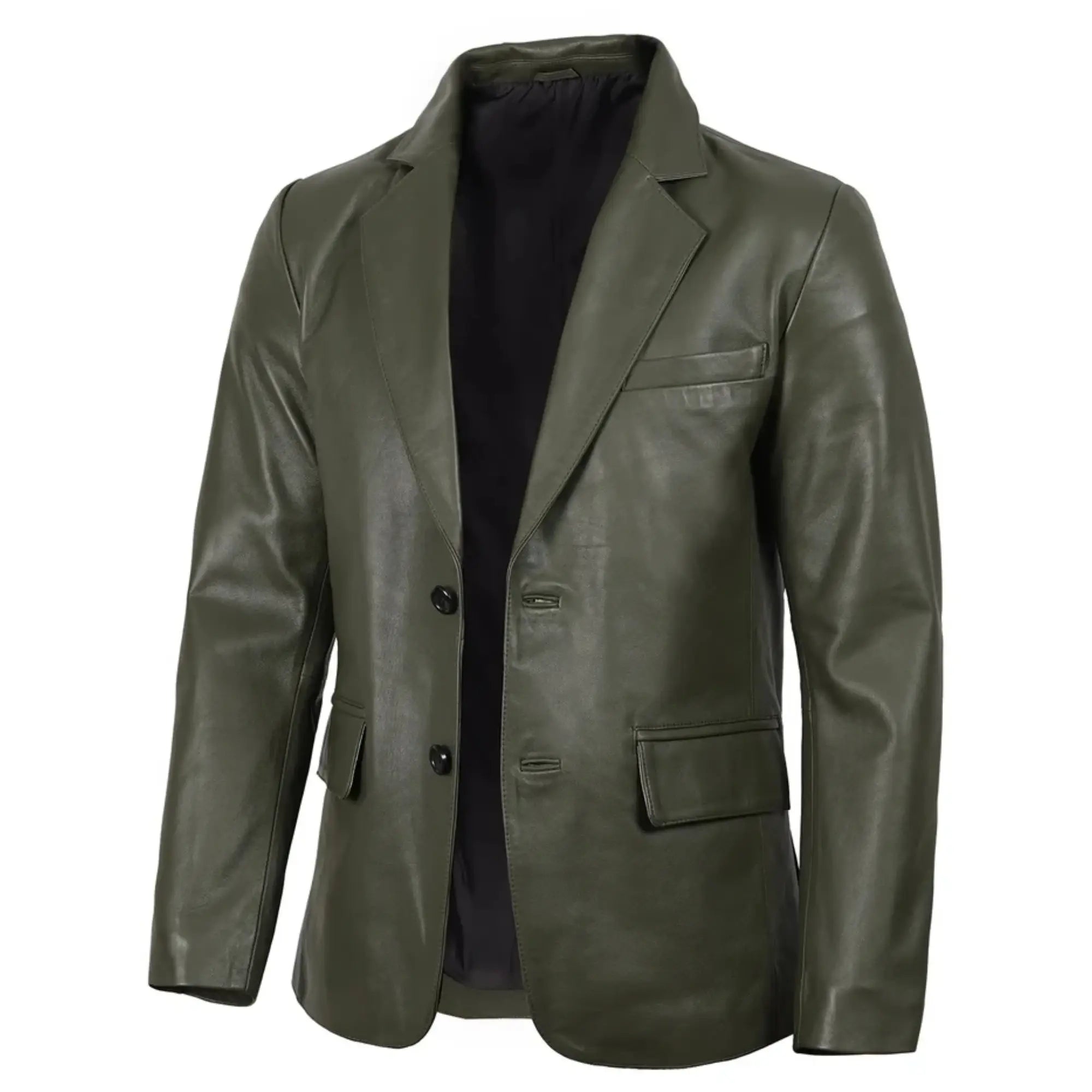 Men's Dark Green Real Leather Blazer