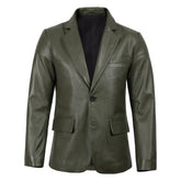 Men's Dark Green Real Leather Blazer