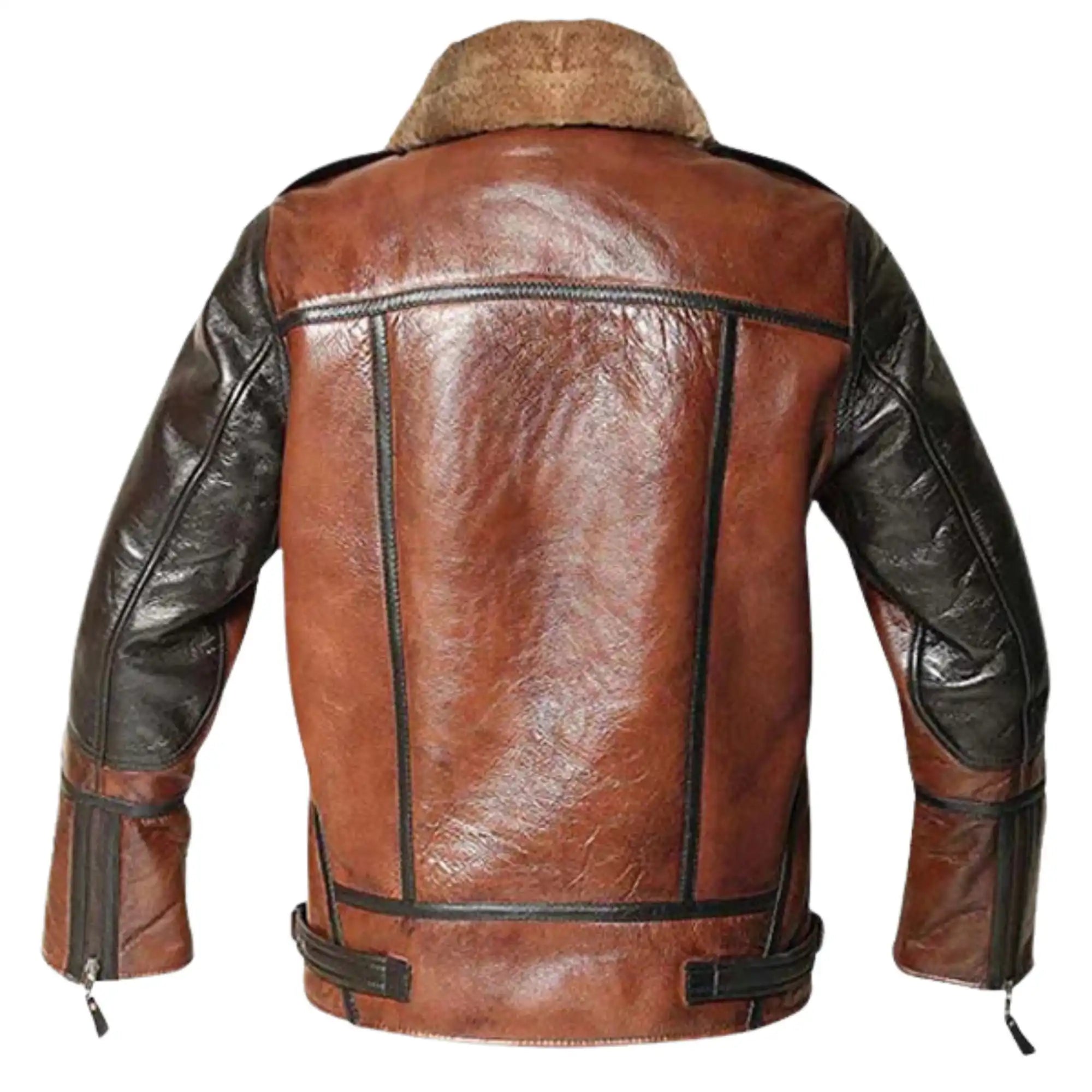 Men's Flight Aviator Real Sheepskin Fur Collar Leather Jacket
