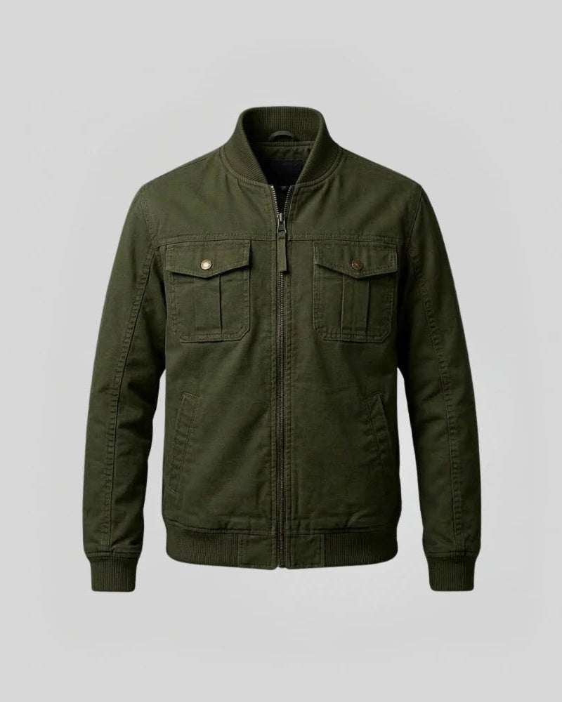 Men's Green Round Collar Cotton Jacket