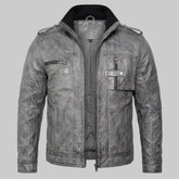 Men's Grey Real Sheepskin Leather Military Inspired Jacket