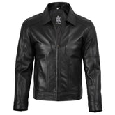 Black leather jacket on a white background