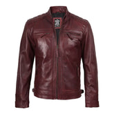 Maroon leather jacket on a white background