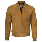 Men's Light Brown Suede Leather Bomber Jacket