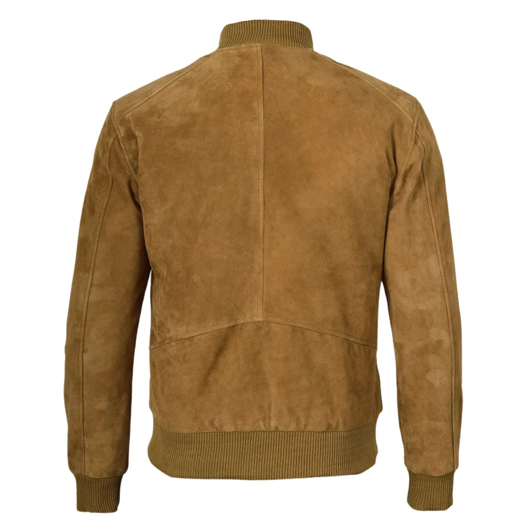 Men's Light Brown Suede Leather Bomber Jacket