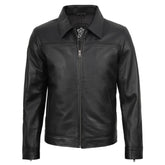 Black leather jacket on a white background