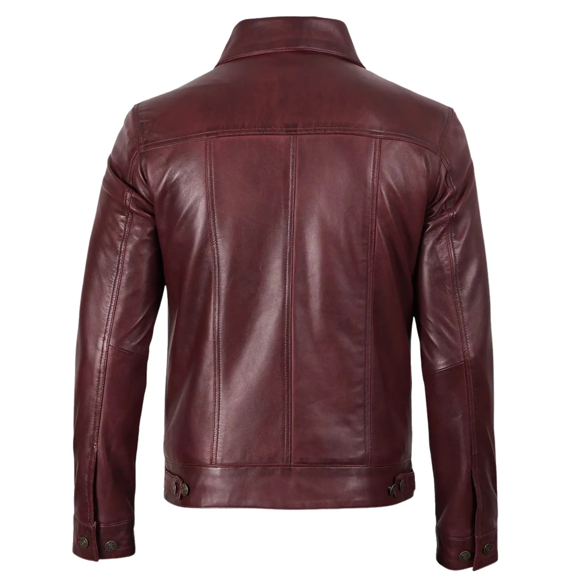 Men's Maroon Sheepskin Leather Trucker Jacket