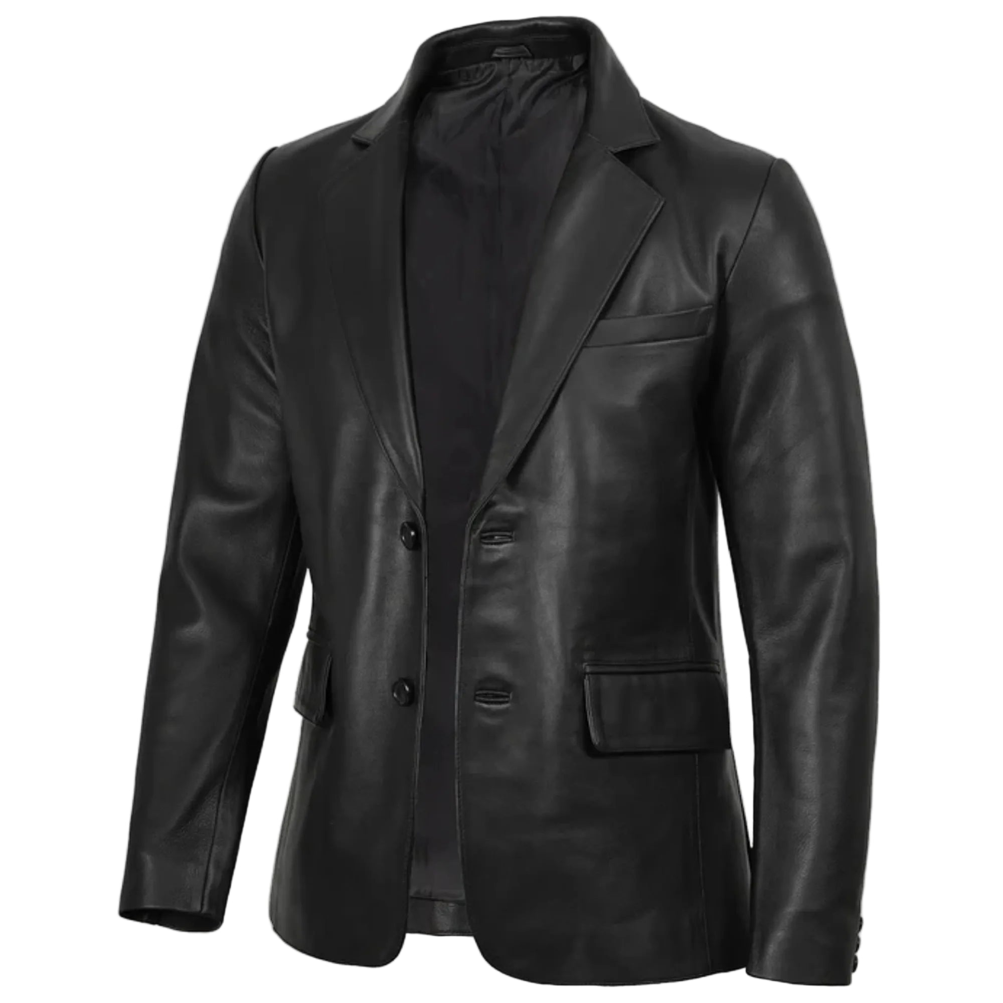 Black leather jacket on a white background