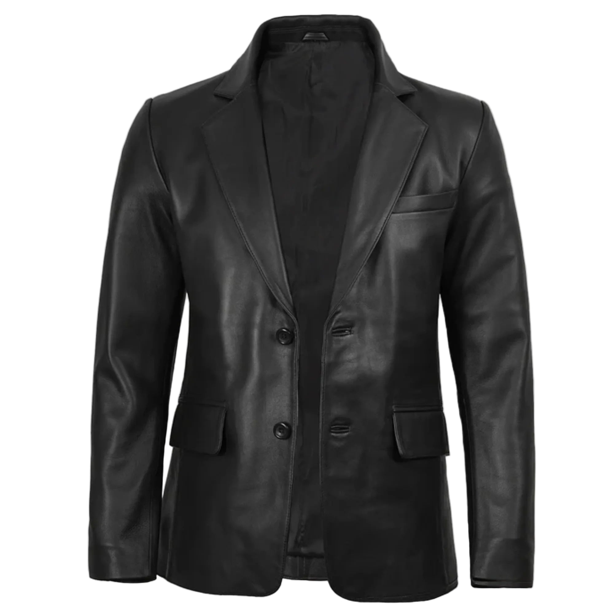 Black leather jacket on a white background