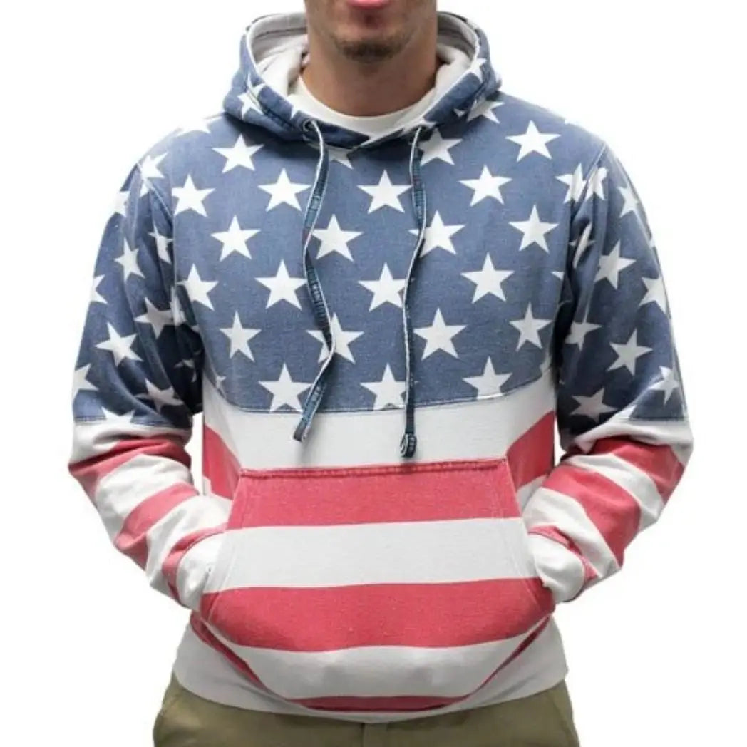 Unisex Patriotic Stars and Stripes Pullover Hoodie