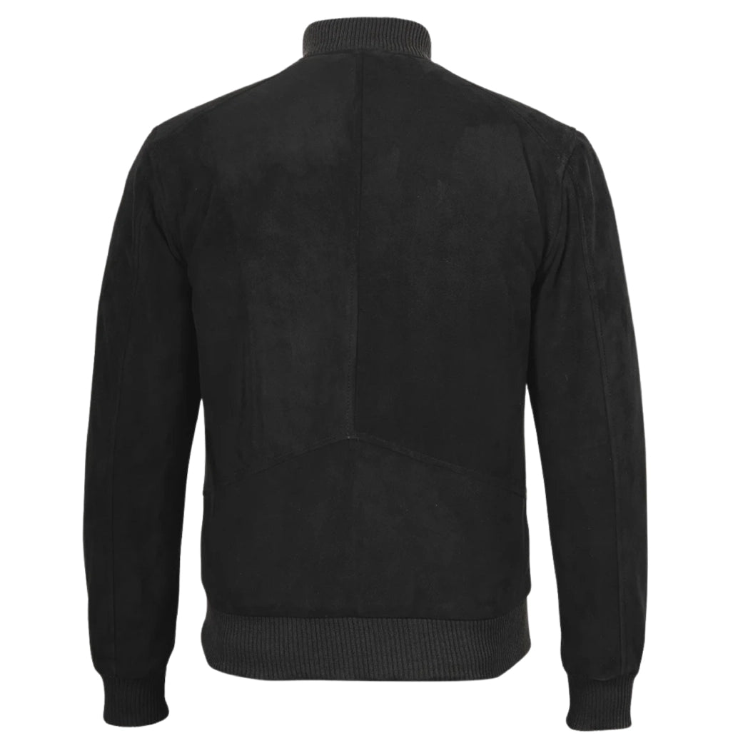 Men's Premium Real Suede Black Leather Bomber Jacket