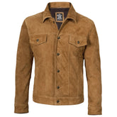 Men's Real Suede Tan Button Down Leather Jacket