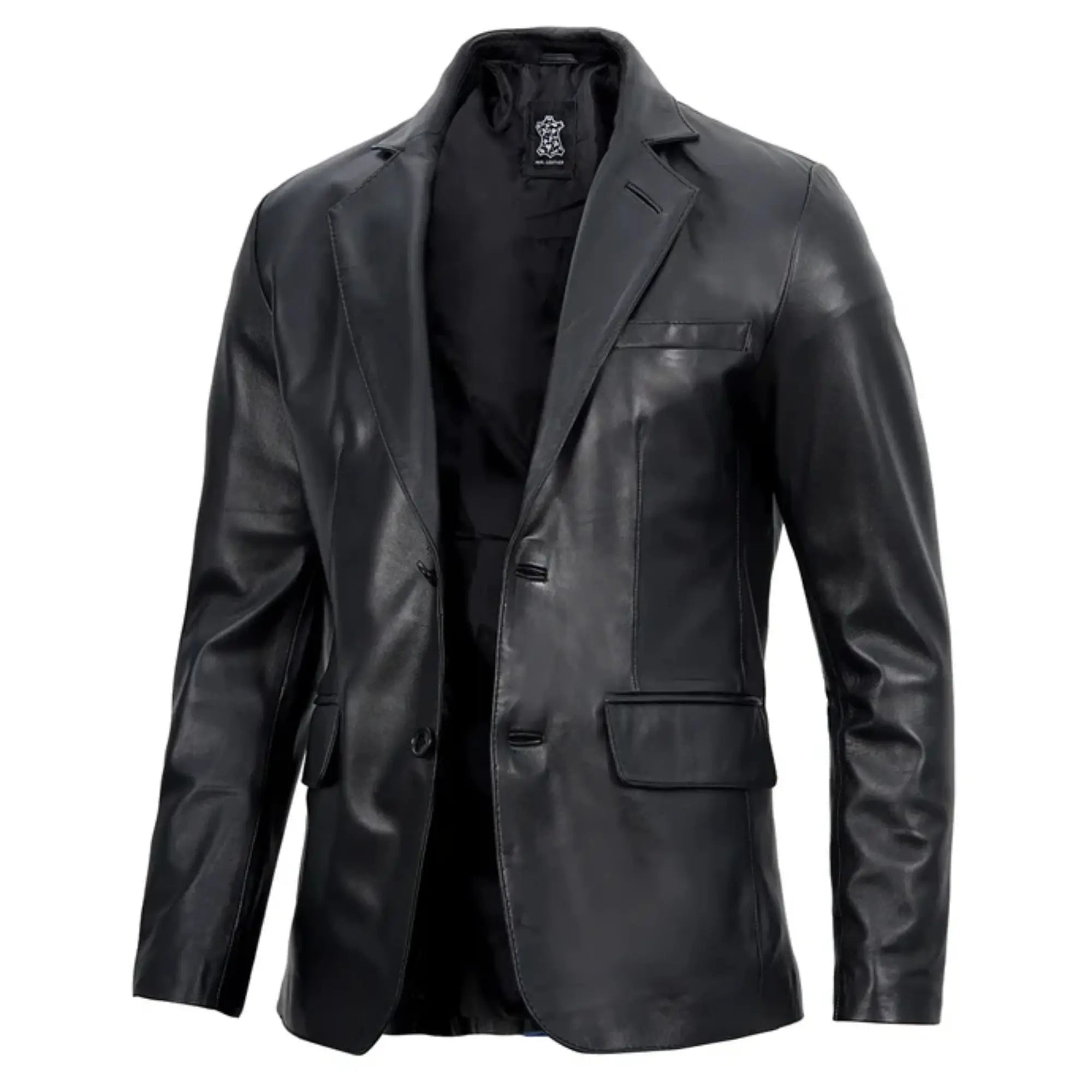 Men's Real sheepskin Black Leather Blazer