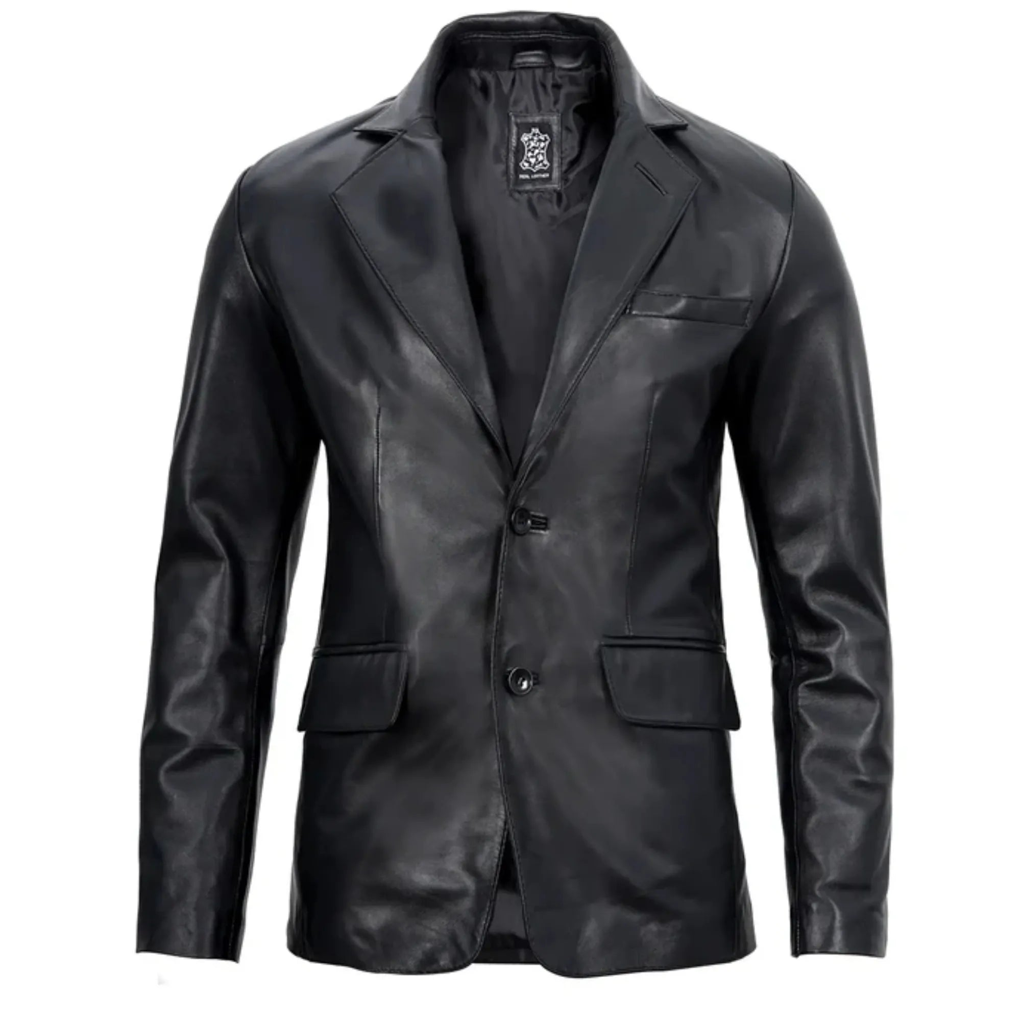 Men's Real sheepskin Black Leather Blazer