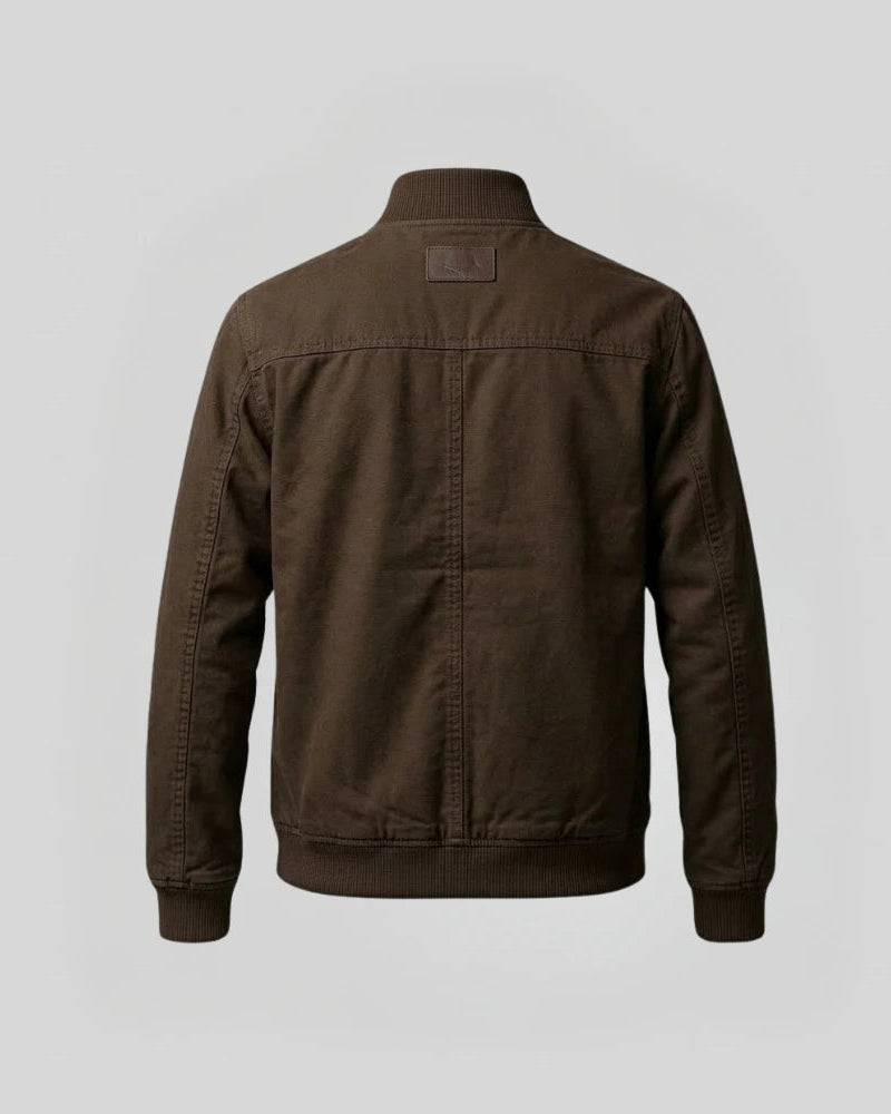Men's Round Collar Cotton Brown Jacket