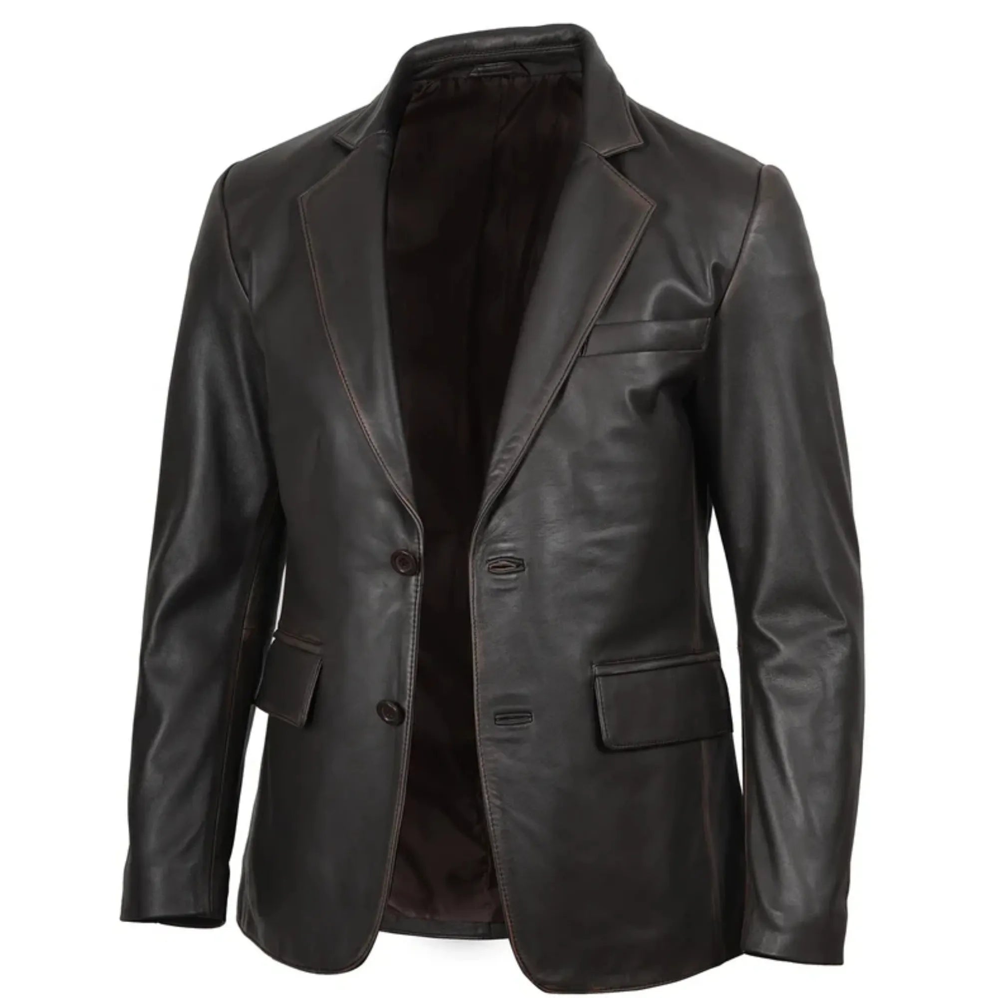 Men's Rub Off Black Leather Blazer
