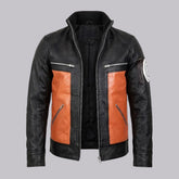 Men's Sheepskin Black And Orange Anime Inspired Leather Jacket